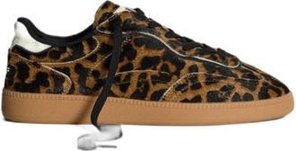 Hoff leren sneakers met ponyhair en panterprint cognac/zwart