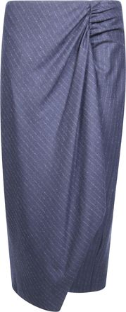 Pinko Capena Midi Pinstripe Draped Cotton-Blend Skirt