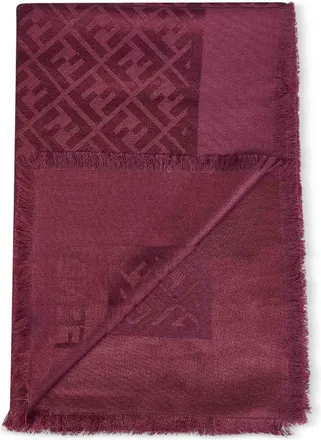 Fendi Womens Shawl Ff Silk-Wool Burgundy Scarf Scarfs