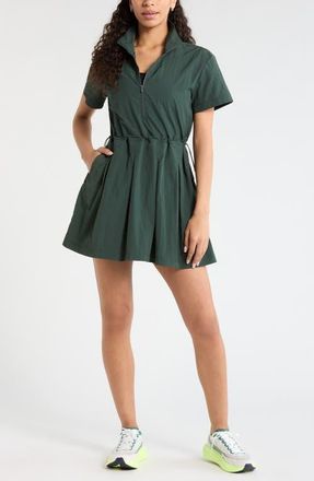 Zella Nylon Pleated Fit & Flare Dress in Green Timber at Nordstrom, Size X-Large