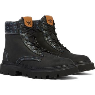 MCM Male Ankle Boots in Nubuck and Monogram Print Leather in Black at Nordstrom, Size 41