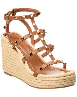 Valentino Rockstud Caged 95 Leather Wedge Sandal