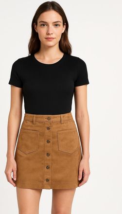 Only Lederimitatrock ONLY ONLGISELLE FAUX SUEDE SKIRT OTW ZL, Damen, Gr. S (36), braun (cognac), Web, Obermaterial: 90% Polyester, 10% Elasthan, unifarben,