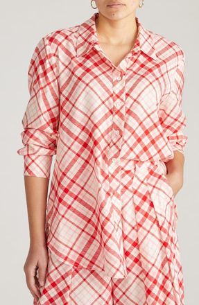 Universal Standard Cooling Oversize Button-Up Shirt in Red Check Print at Nordstrom, Size 3Xl