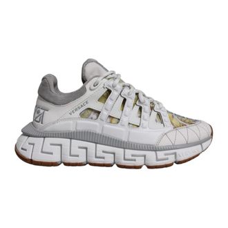 Versace Schoenen, Heren, Wit, 36 EU, Greca-patroon lage top sneakers