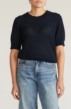 Universal Standard Rosie Cotton Pointelle Sweater in Navy Blue at Nordstrom, Size Xxx-Large