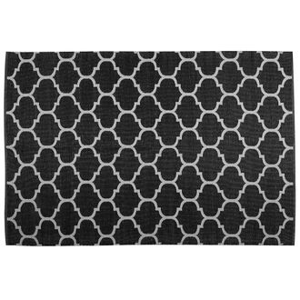 Beliani Beliani - Alfombra Blanco Y Negro Reversible De Material Sint&eacute;tico Patr&oacute;n De Cuadrifolio 140 X 200 Cm Aladana