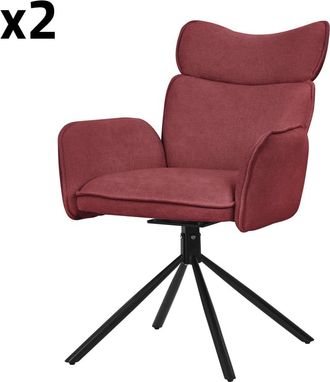 ML Design Set de 2 Sillas de comedor giratorias rojas con reposabrazos respaldo