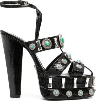 Roberto Cavalli gemstone-detail leather platform sandals - women - Goat Skin/Bos Taurus/Goat Skin - 41 - Black
