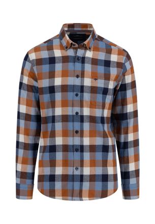 Fynch-Hatton Checked Flannel Shirt with Kent Collar and Long Sleeves, Hazel, XL