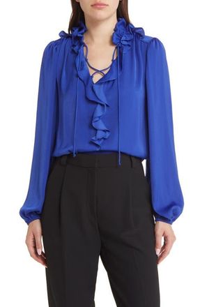 Kobi Halperin Gabby Long Sleeve Hammered Satin Blouse in Twilight at Nordstrom, Size Medium