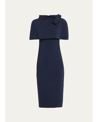 Badgley Mischka Bodycon Funnel-Neck Capelet Midi Dress