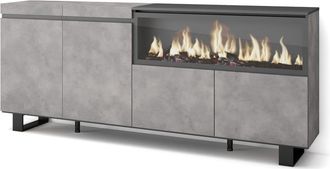 Skraut Home Aparador efecto madera cemento 208x35x87cm chimenea efecto fuego