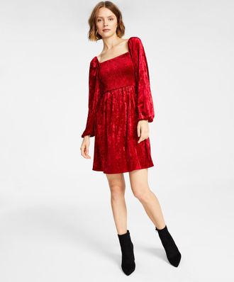 Bar III Womens Velvet Mini Fit & Flare Dress