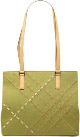 Burberry Pre-owned Canvas Tote Bag - Dames - Vintage Shopper - Groen - ONE Size - Leer - Vintage