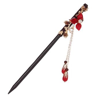 Generic Temperament Chinese Style Scepter Pearl Flower Chopstick Hair Sticks Headwear Hair Pin(Red) Convenient Handled