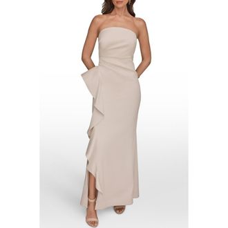 DKNY Taffeta Strapless Ruffle Gown in Sand at Nordstrom, Size 14
