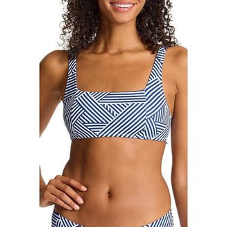 Tommy Bahama Palm Modern Stripe Bikini Top in Indigo Tide at Nordstrom, Size X-Large