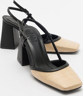 Prologue Rivie Raffia Pump met Vierkante Neus en Blokhak (Dames)
