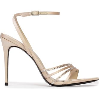 Black Suede Studio Ella 100 Strappy Sandal in Champagne Satin Embellished at Nordstrom, Size 37.5 Eu