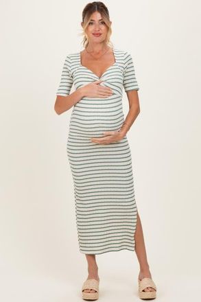 Pinkblush Striped Knit Short Sleeve Maxi Dress in Light Olive at Nordstrom, Size Medium