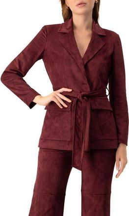 Ivonne Faux-Suede Blazer with Waist Tie in Wine at Nordstrom, Size 12