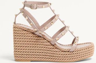 Valentino Garavani Sandalo Zeppa Rockstud Con Cinturini In Vitello 95Mm Donna SKIN 34