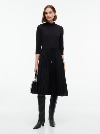 Tommy Hilfiger Womens Mixed-Media Pleated Midi Dress - Black - L