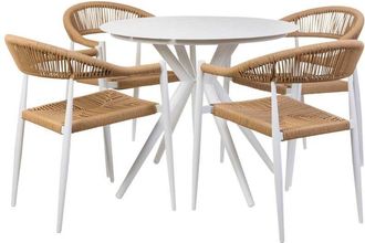 Wanderlust Deco Wanderlust Deco - Conjunto De Mesa Y 4 Sillas Beige, Mesa:d90x75.silla(4):56x60x78