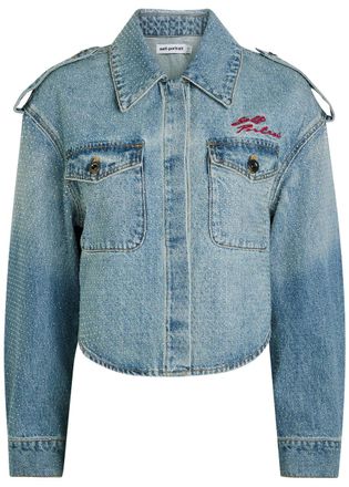 Self Portrait Crystal-embellished Denim Jacket - 14 (UK14 / L)