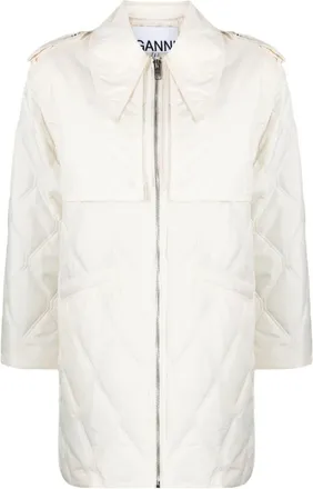 Ganni Ripstop Quilt Midi Jacket - Dames - Zomerjassen - Wit - S - Polyester - Jassen