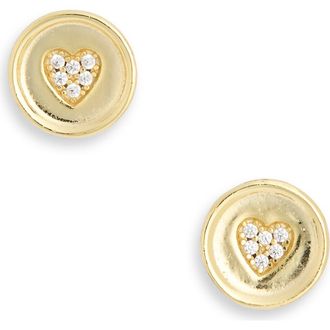 Argento Vivo Pav&eacute; Heart Push Stud Earrings in Gold at Nordstrom Rack