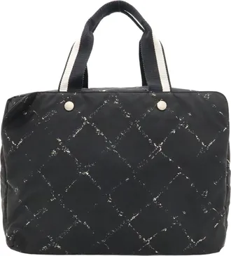 Chanel Travel Line Black Red Color Nylon Handbag Tote Bag (Pre-Owned)