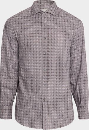 Brunello Cucinelli Mens Slim Fit Geometric Cotton Button-Down Shirt