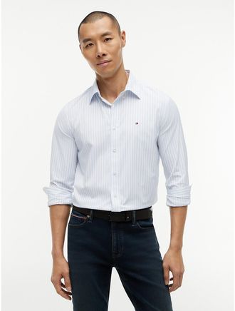 Tommy Hilfiger Mens Regular Fit Striped TH Performance Shirt - Blue - XXXL