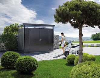 BIOHORT Caseta Cobertizo Metalica Highline H1 Color Gris Cuarzo Metalizado Doble Puerta