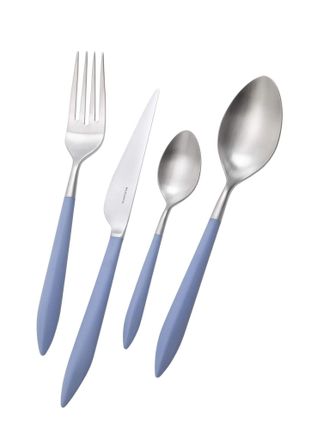 Bugatti Ares, Set Posate 24 Pezzi In Acciaio Inox 18/10 E Manico Colore System (blu), Set Posate 6 Persone Composto Da 6 Cucchiai, 6 Forchette, 6 Coltelli E 6