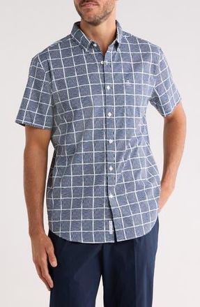 Original Penguin Tiles Print Stretch Cotton Button-Down Shirt in Sargasso Sea at Nordstrom Rack, Size Xx-Large