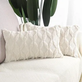 OEM Fundas De Coj&iacute;n Decorativas De Terciopelo De Lana Suave Y Mullida - 2 Piezas - Beige Claro - 30x50 Cm