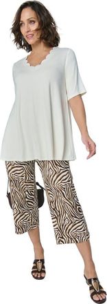 Jessica London Everyday Stretch Knit Wide Leg Crop Pant in Ivory Watercolor Zebra at Nordstrom, Size 28
