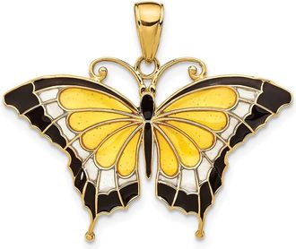 Diamond2Deal 14k Yellow Gold Yellow Enameled Butterfly Pendant