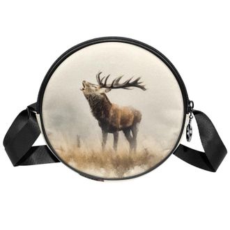 Generic Circle Crossbody Bag for Women, Majestic Red Deer Small Sling Bag Daypack with Zipper Adjustable Shoulder Straps Casual Ladies Girls Round Purse