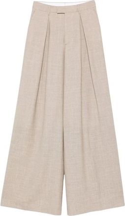 Berwich Nina Pliss&eacute; Broek - Dames - Wijde Broeken - Beige - M - Wol - Broeken