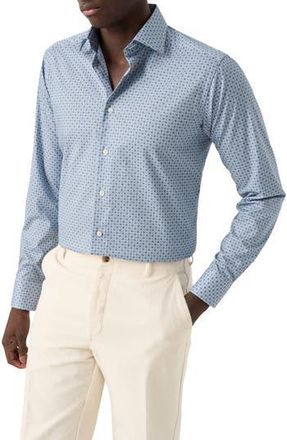 Eton Slim Fit Floral Medallion Organic Cotton Dress Shirt in Medium Blue at Nordstrom Rack, Size 16.5