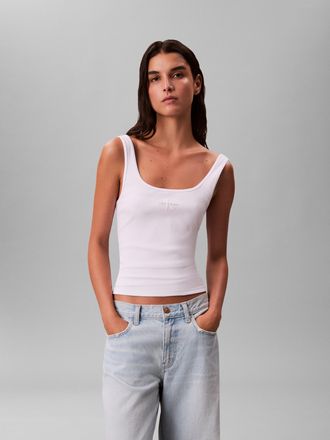 Calvin Klein Jeans Tanktop CALVIN KLEIN JEANS MONOGRAM SCOOP NK RIB TANK TOP, Damen, Gr. XXL (46), weiss (brilliant wei&szlig;), Web, Obermaterial: 95% Baumwolle, 5% Elasthan,