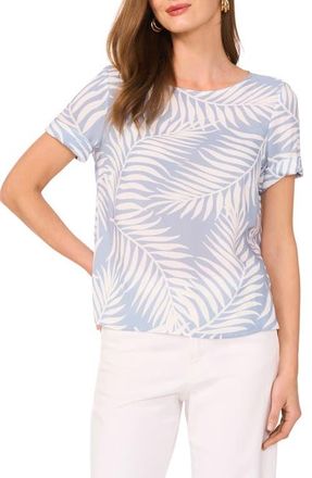Vince Camuto Palm Print Rolled Cuff Top in Lake Breeze at Nordstrom, Size X-Large