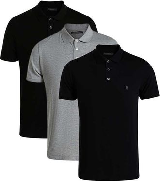 French Connection Confezione da 3 polo a maniche corte nere in cotone-Nero
