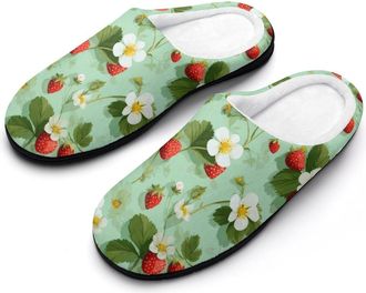 Generic Strawberry And Flower Funny Mens Cotton Slippers Soft Non-Slip Rubber Sole House Slipper Indoor Outdoor