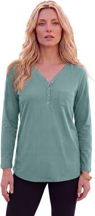 Roaman's Plus Size Long Sleeve Sweetheart Henley Tee in Cool Sage at Nordstrom, Size Medium