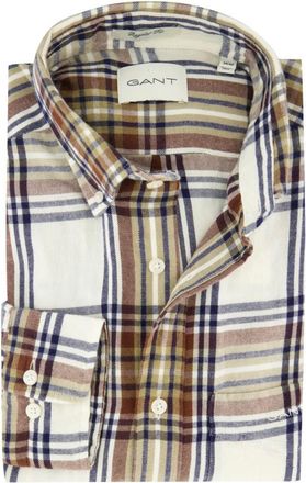 GANT Overhemden, Heren, Veelkleurig, M, Katoen, Regular Fit Windblown Flanellen Check Overhemd